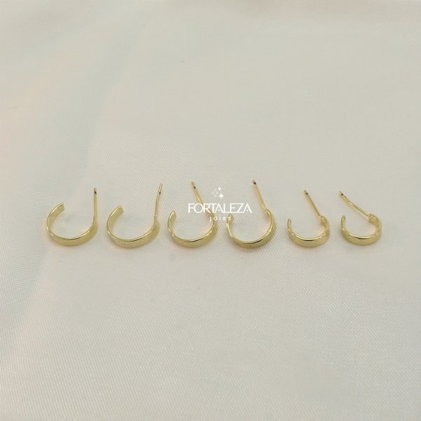 Brincos Argola Meia-Argola Lisa em Trio Banhado a Ouro 18k