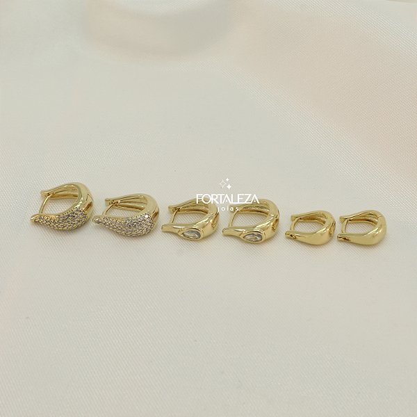 Brinco Argola em Trio Cravejada Banhado a Ouro 18k