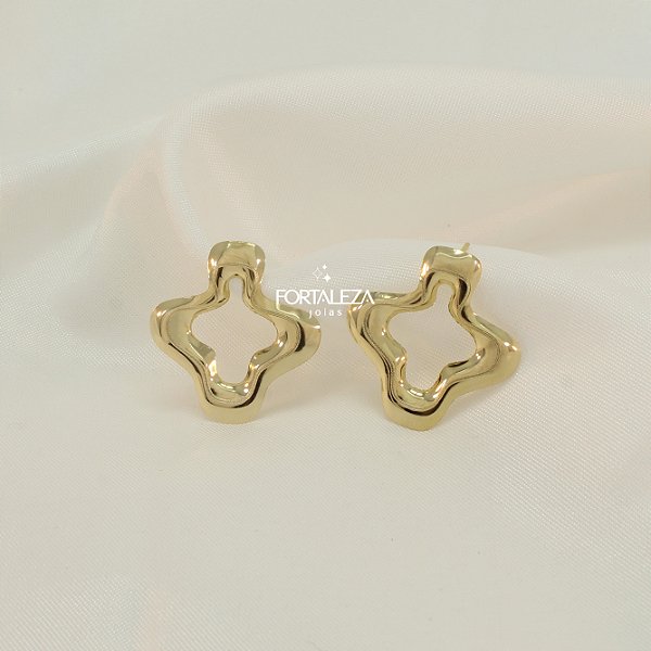 Brinco Orgânico Vazado com Detalhe Granulado Banhado a Ouro 18k