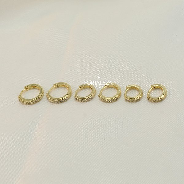 Brinco Argola em Trio Cravejado e Banhado a Ouro 18k