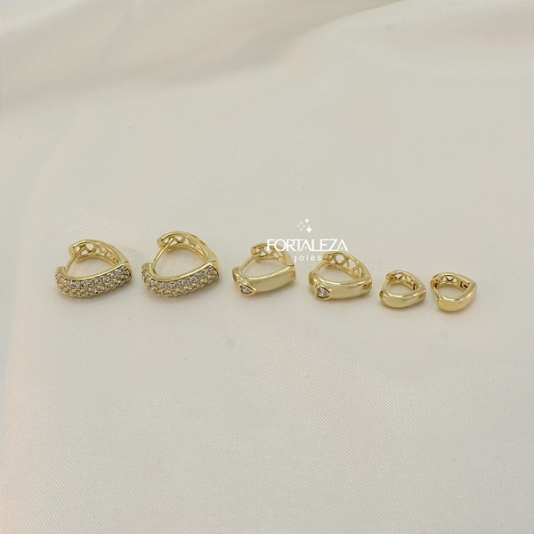 Brinco Argola em Trio com Zircônia Banhado a Ouro 18k