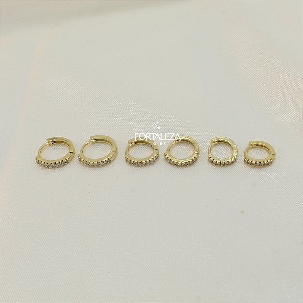 Brinco Argola em Trio Cravejado Banhado a Ouro 18k