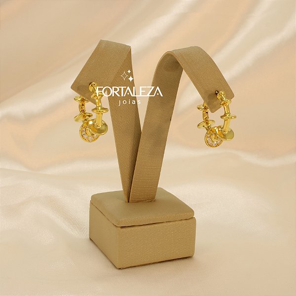 Brinco Argola com Zircônia Cristal Banhado a Ouro 18k