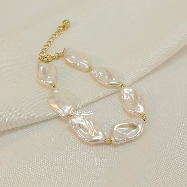 Pulseira de Pérola Barroca Banhado a Ouro 18k