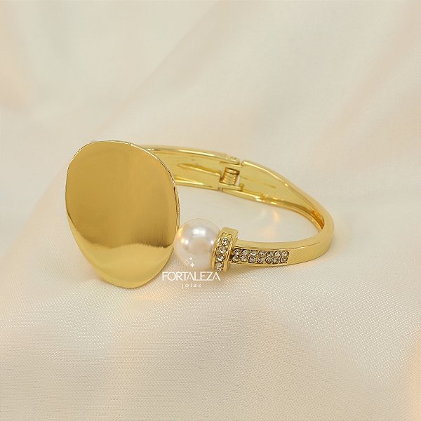 Bracelete com Detalhe de Pérola e Zircônia Banhado a Ouro 18k