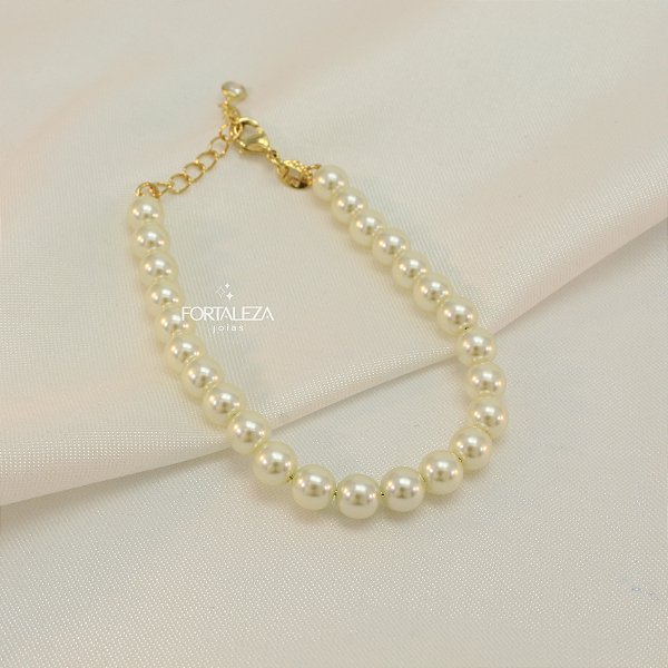 Pulseira de Pérolas com Detalhe de Zircônia Banhado a Ouro 18k