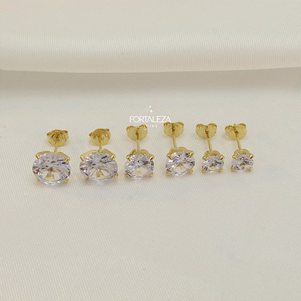 Brinco em Trio Ponto de Luz Zircônia Banhado a Ouro 18k