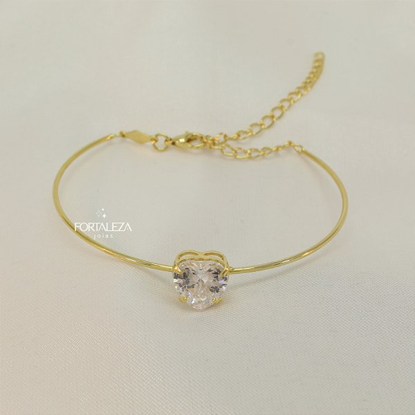 Bracelete com Coração de Zircônia Banhado a Ouro 18k