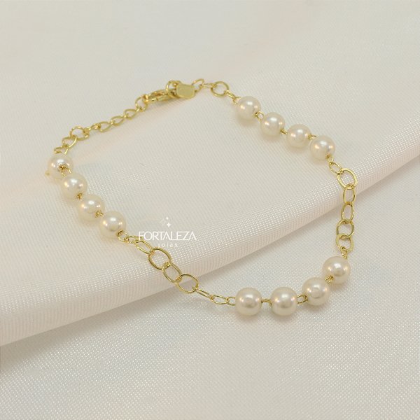Pulseira com Detalhe de Pérola Banhado a Ouro 18k