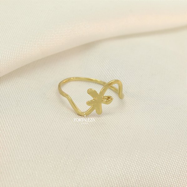 Anel de Aro Fino com Design de Laço Banhado a Ouro 18k