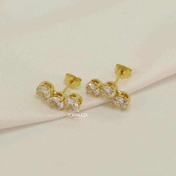 Brinco Mini Ear Cuff de Zircônia Banhado a Ouro 18k