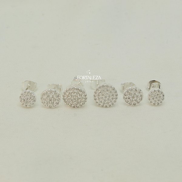 Brinco em Trio Redondo Cravejado em Zircônias Cristal Banhado a  Prata