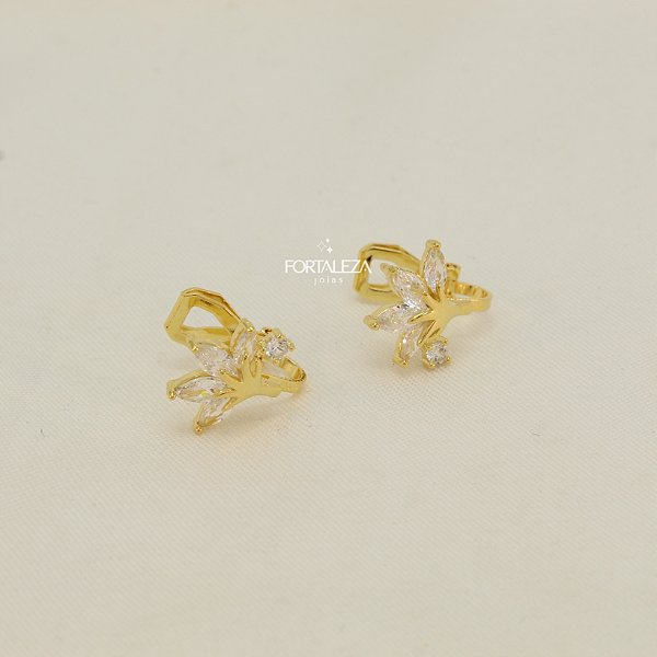 Brinco de Pressão de  Arvore com Zircônias de Cristal Banhado a Ouro 18k