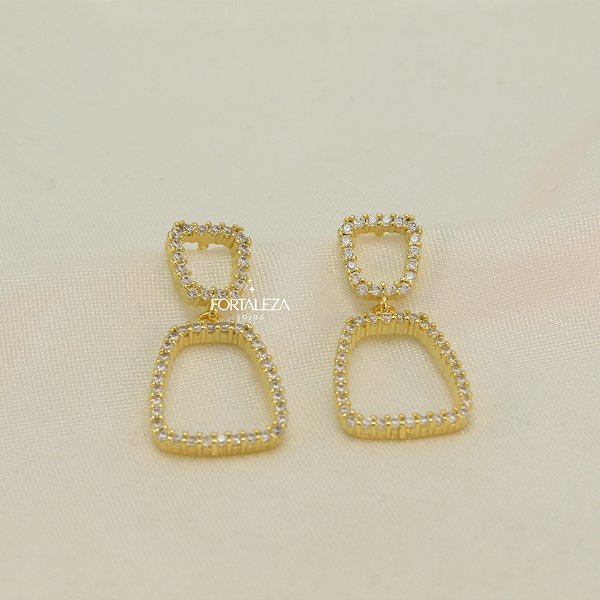 Brinco Geométrico Cravejado Banhado a Ouro 18k