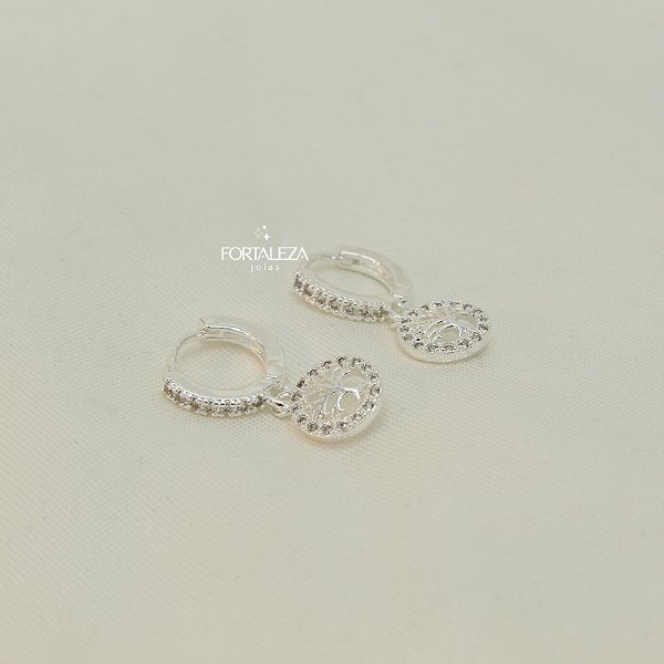 Brinco Argola com Pingente Árvore da Vida Banhado em Prata