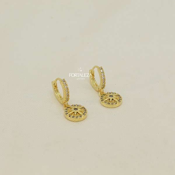 Brinco Argola com Pingente Estrela Banhado em Ouro 18k