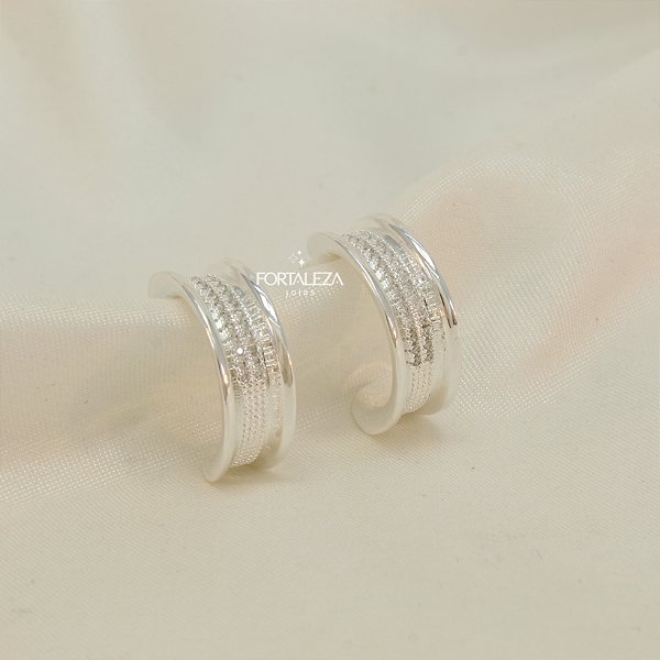 Brinco Argola Cravejado Banhado em Prata