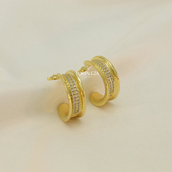 Brinco Argola com Zircônia Banhado em Ouro 18k