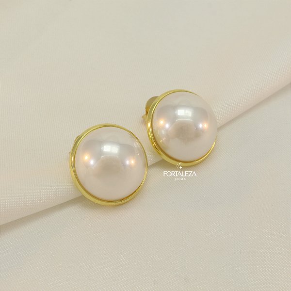 Brinco Meia Pérola Banhado a Ouro 18k