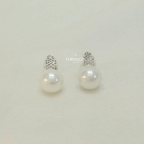 Brinco Pérola Cravejado com Zircônia Banhado a Prata