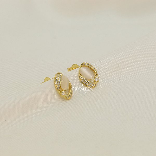 Brinco Oval com Resina Banhado a Ouro 18k