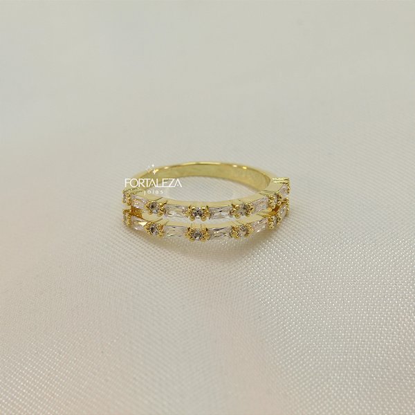 Anel com Detalhe Duplo em Zircônia Banhado a Ouro 18k