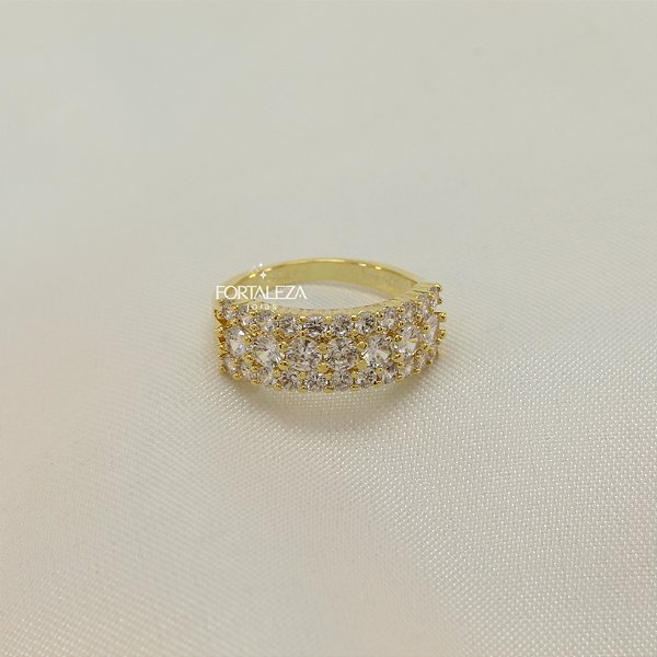 Anel Pavê com Zircônia Cristal Banhado a Ouro 18k