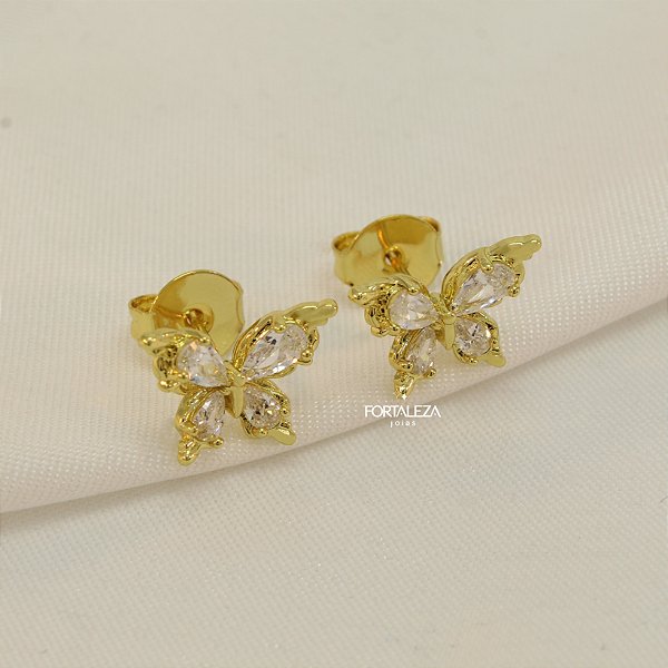 Brinco Borboleta Cravejada Banhado a Ouro 18k