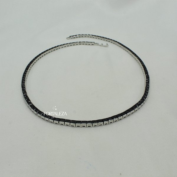 Corrente Riviera Onix Banhado a Ouro Branco