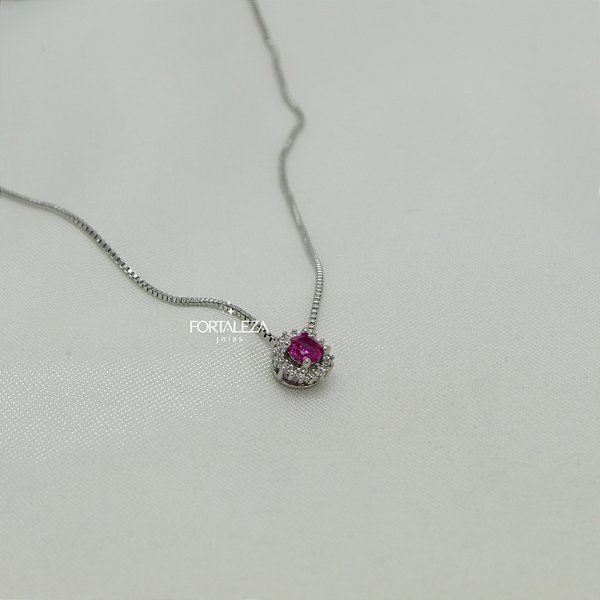 Gargantilha Geométrica Circular Cravejada com Zircônia Cristal Banhado a Ouro Branco