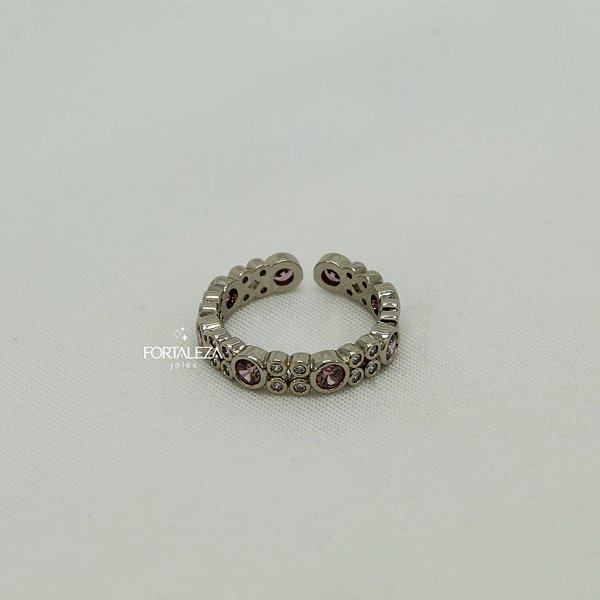 Anel Cravejado com Zircônia Banhado em Ródio