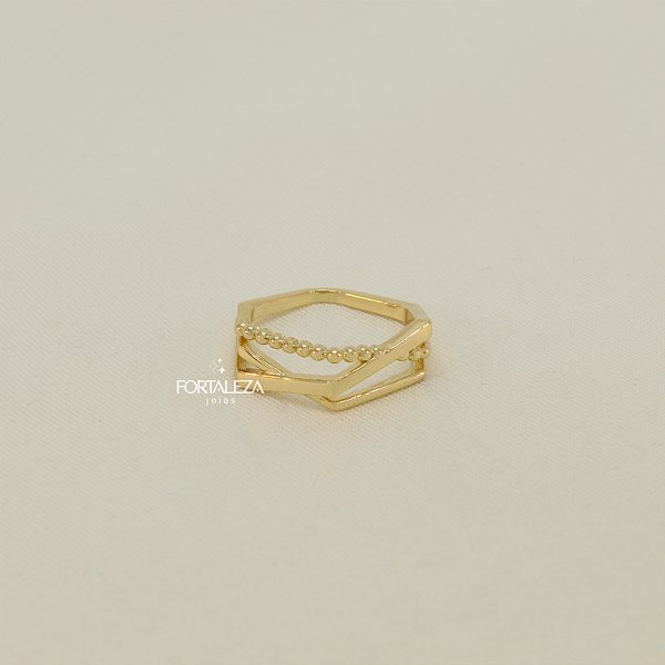 Anel Geométrico Hexágono Banhado em Ouro 18k