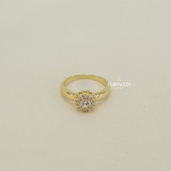 Anel Floral Cravejado com Zircônia Safira Amarela Banhado a Ouro 18k