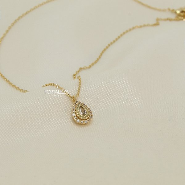 Gargantilha com Zircônia Esfena Verde Floresta Banhado a Ouro 18k