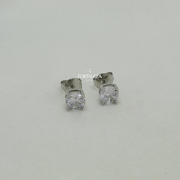 Brinco com Zircônia Cristal Banhado a Ouro Branco