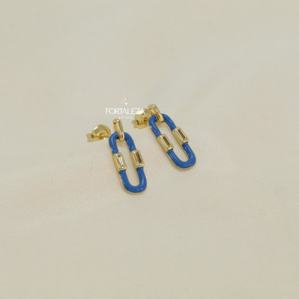 Brinco Corrente Azul Celeste Banhado a Ouro 18k