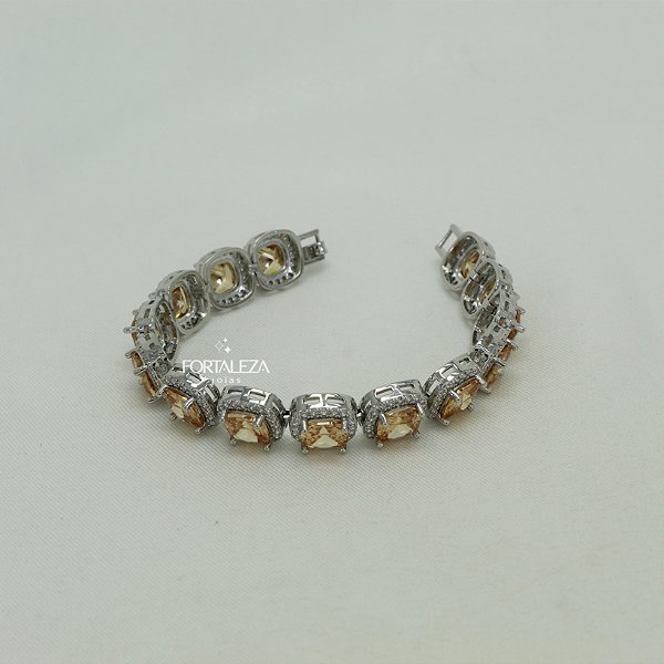 Pulseira Craveja com Zircônia Imperial Laranja Banhado a Ouro Branco