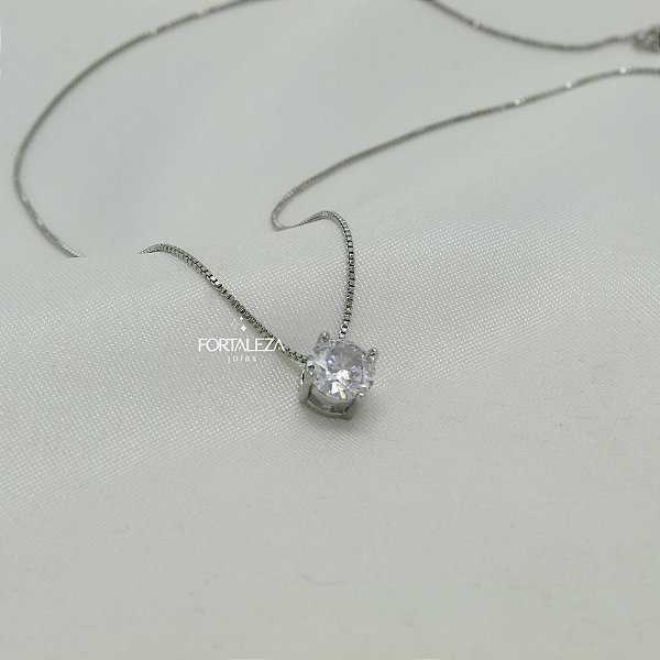 Gargantilha com  Zircônia Citrino Banho Ouro Branco