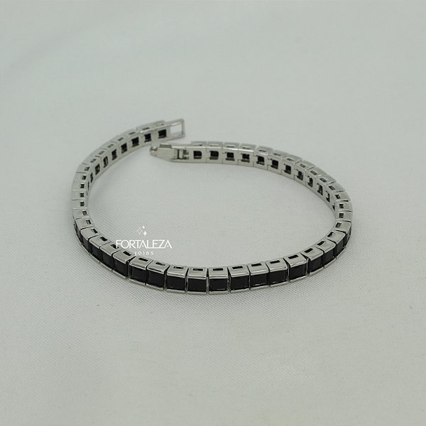 Pulseira Riviera com Zircônia Negras Banhado a Ouro Branco