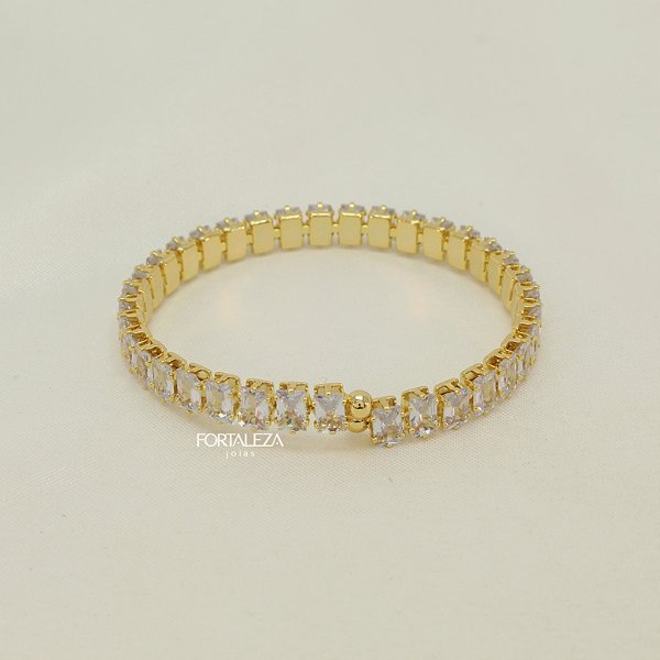 Pulseira Bracelete Aro Rígido Riviera Banhado a Ouro 18k