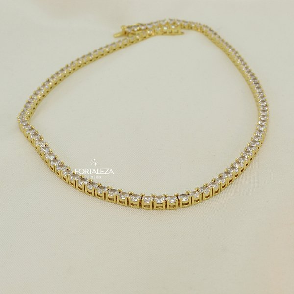 Gargantilha Riviera com Zircônia Cristal Banhado a Ouro 18k