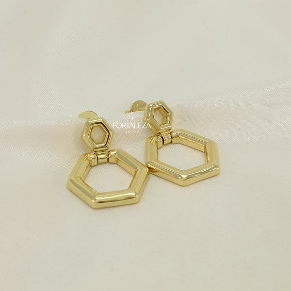 Brinco Hexagonal Banhado a Ouro 18k