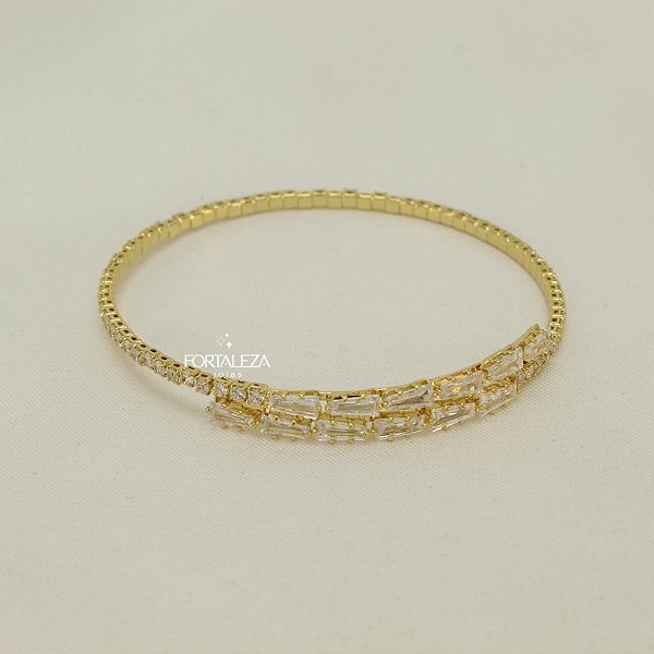 Pulseira Aro Rígido Riviera Banhado a Ouro 18k