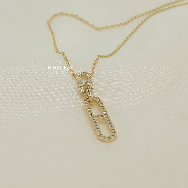 Gargantilha com Pingente Geométrico Cravejado Banhado a Ouro 18k