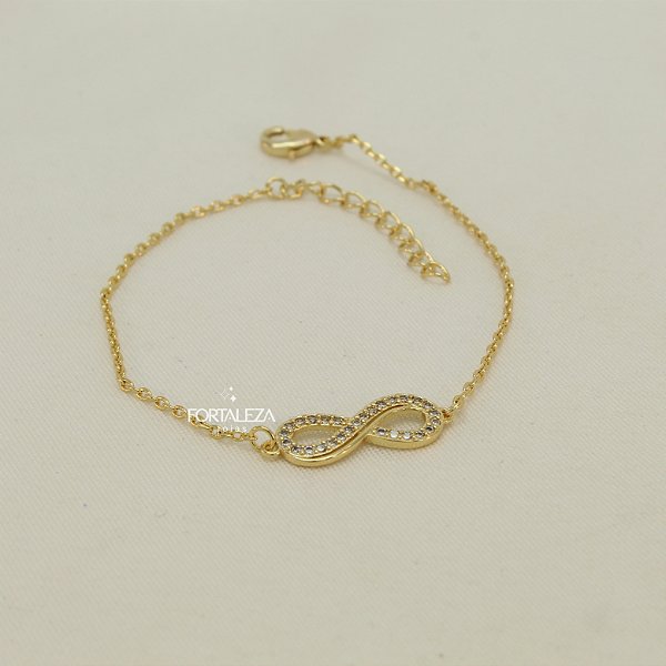 Pulseira Infinito Eterno Cravejado com Zircônia Cristal Banhado a Ouro 18k