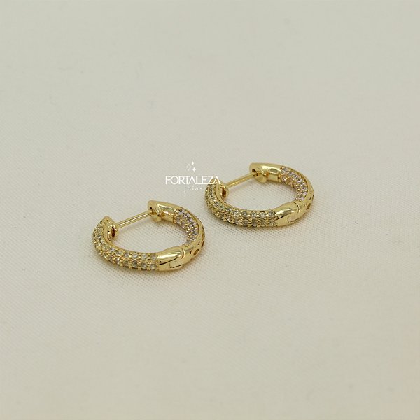 Brinco Argola Adornado Cravejado Banhado a Ouro 18k