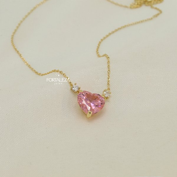 Gargantilha de Coração com Zircônia Citrino Banhado a Ouro 18k