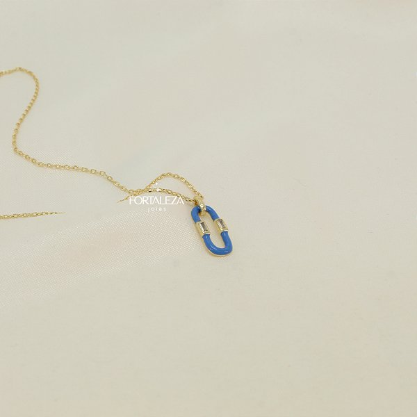 Gargantilha com Pingente Corrente Azul Celeste Banhado a Ouro 18k