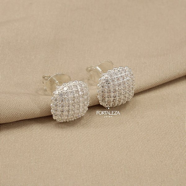 Brinco de Cravação Pavê Banhado a Prata