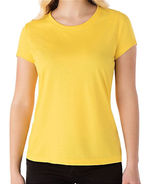 Camiseta e Baby Look, Malha PV, Amarelo Ouro